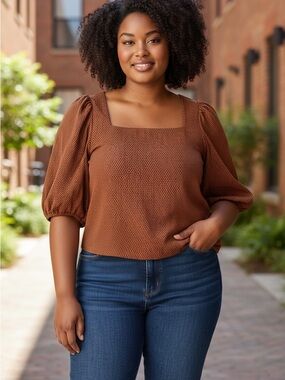 LEVI'S Women’s Rust Brown Puff-Sleeve Blouse with Back Tie size 4x